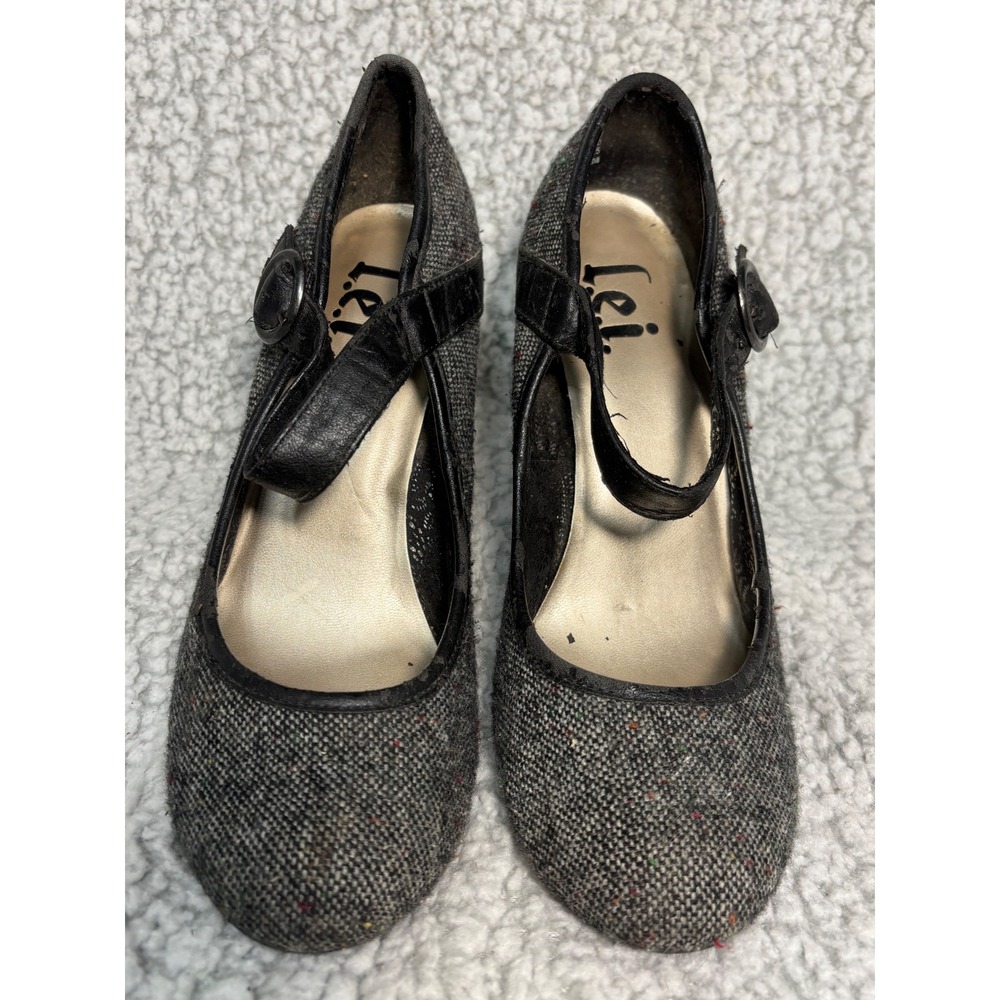L.E.I. Turf Grey Tweed Mary Jane Heels Buckle Strap Pumps Women Size 8 28027727